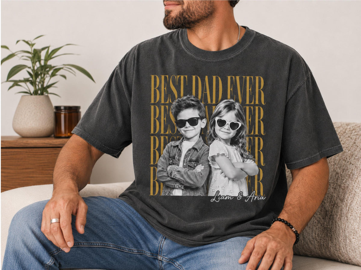 Custom Father Shirt with Vintage Photo, Personalized Father's Day Shirt with Kids Photo, Dad Shirt, New Dad Gift, Funny Dad Gifts