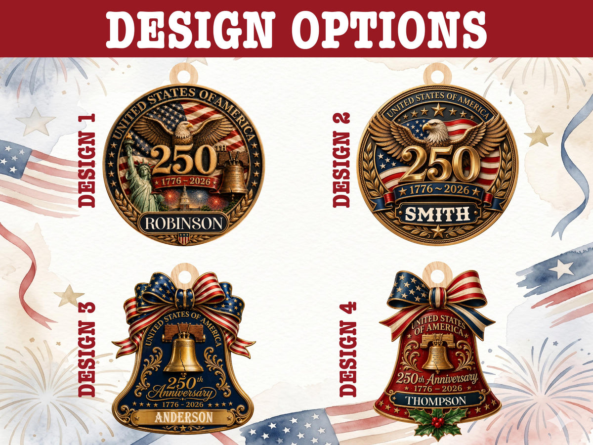Personalized America 250th Anniversary Ornament Gift, Custom 4th of July American Flag Gift for Him, Wood USA Flag Memorial Patriotic Gift
