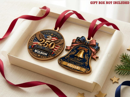 Personalized America 250th Anniversary Ornament Gift, Custom 4th of July American Flag Gift for Him, Wood USA Flag Memorial Patriotic Gift