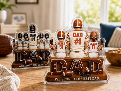 Personalized American Football Dad Gift, We Scored The Best Dad Sign, 2D Acrylic Plaque with Kids Names, Fathers Day Football Lover Keepsake