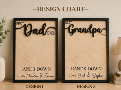 Personalized Hands Down Best Dad Ever Sign, Father's Day Gift for Dad Grandpa, DIY Handprint Wooden Sign, Dad Gift from Kids