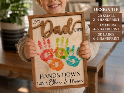 Personalized Hands Down Best Dad Ever Sign, Father's Day Gift for Dad Grandpa, DIY Handprint Wooden Sign, Dad Gift from Kids