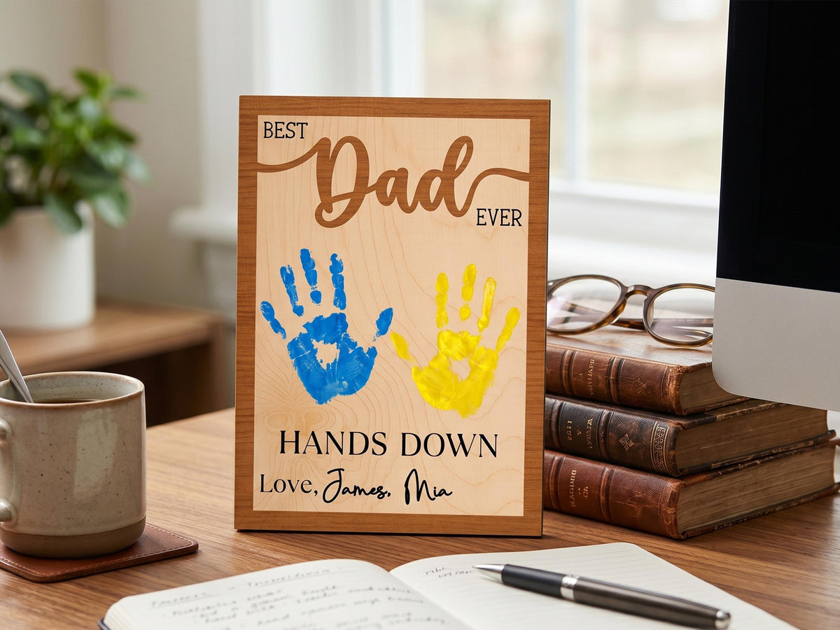 Personalized Hands Down Best Dad Ever Sign, Father's Day Gift for Dad Grandpa, DIY Handprint Wooden Sign, Dad Gift from Kids