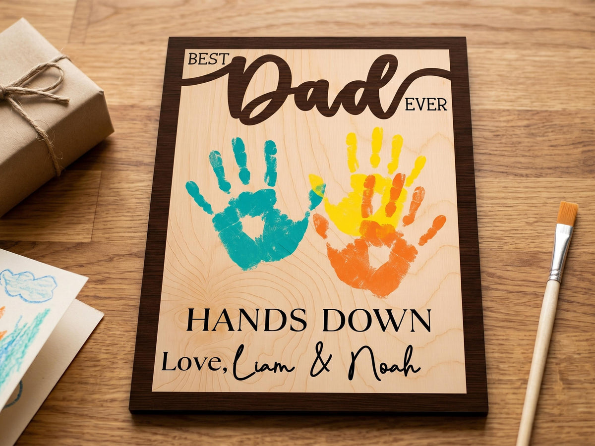 Personalized Hands Down Best Dad Ever Sign, Father's Day Gift for Dad Grandpa, DIY Handprint Wooden Sign, Dad Gift from Kids