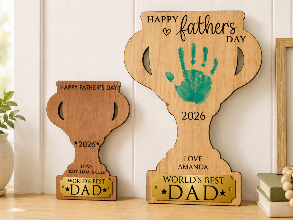 Dad Gift from Kids, Hands Down Best Dad Ever Sign, Personalized Father's Day Handprint Trophy, Kids Keepsake Wood Sign for Daddy Grandpa