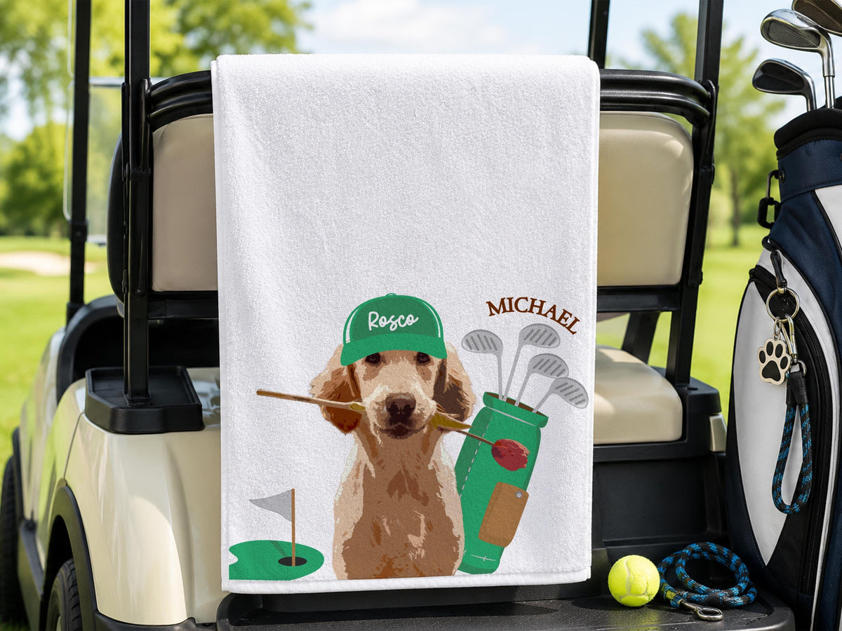 Custom Pet Golf Towel with Pet Photo, Personalized Dog Towels, Custom Cat Golf Towels, Dog Face Photo Golf Towel, Golf Lover Gifts for Dad