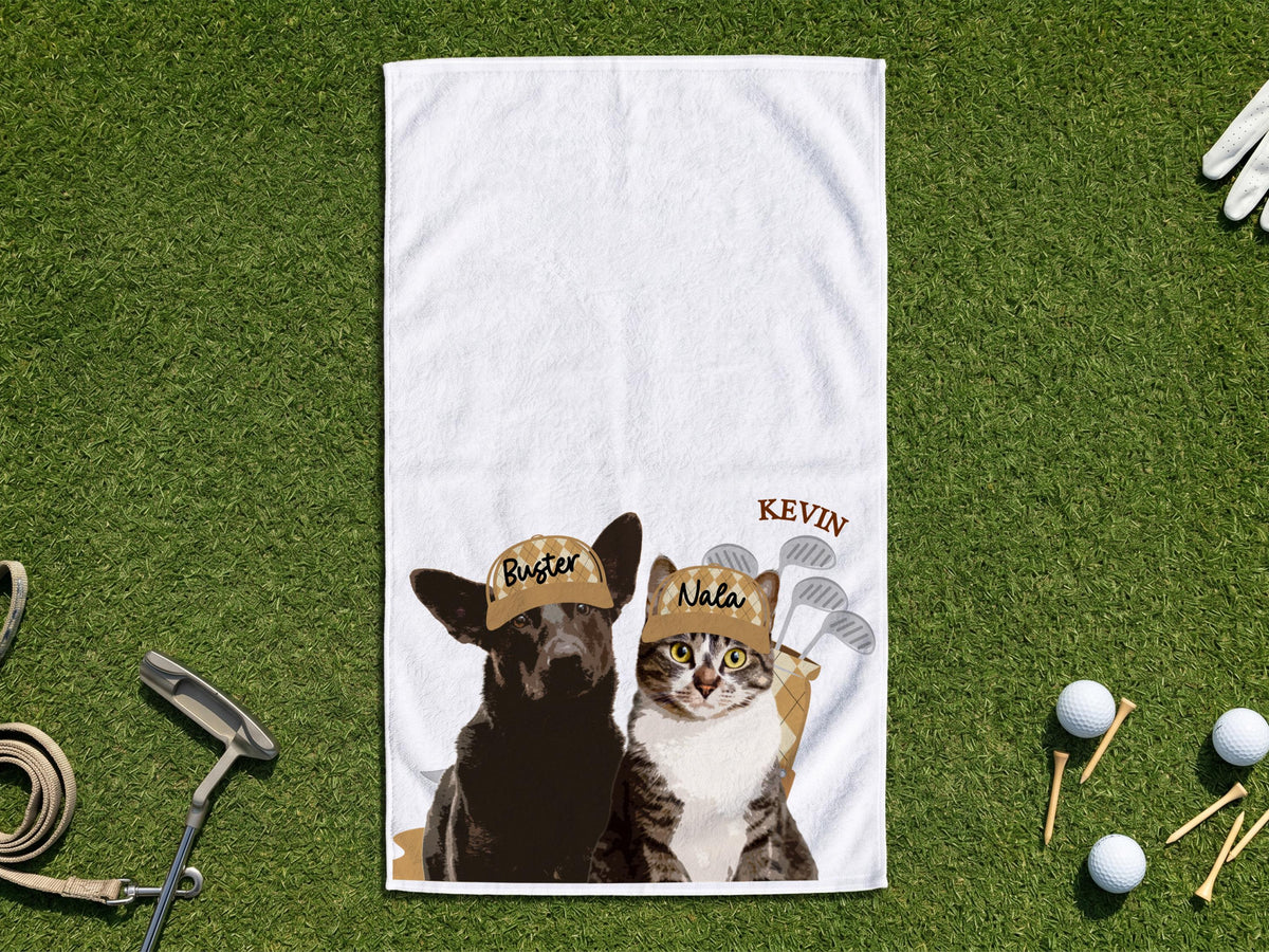 Custom Pet Golf Towel with Pet Photo, Personalized Dog Towels, Custom Cat Golf Towels, Dog Face Photo Golf Towel, Golf Lover Gifts for Dad