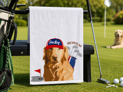 Custom Pet Golf Towel with Pet Photo, Personalized Dog Towels, Custom Cat Golf Towels, Dog Face Photo Golf Towel, Golf Lover Gifts for Dad
