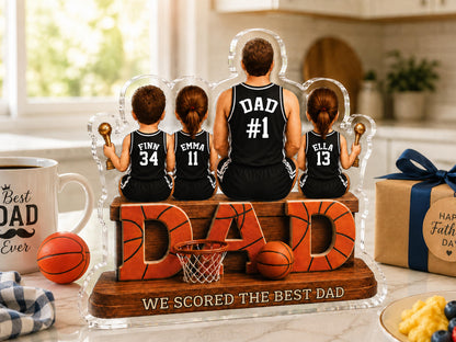 Personalized Basketball Dad Gift, We Scored The Best Dad Sign, 2D Acrylic Plaque with Kids Names, Father's Day Gift for Grandpa Husband
