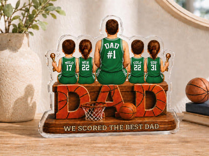 Personalized Basketball Dad Gift, We Scored The Best Dad Sign, 2D Acrylic Plaque with Kids Names, Father's Day Gift for Grandpa Husband