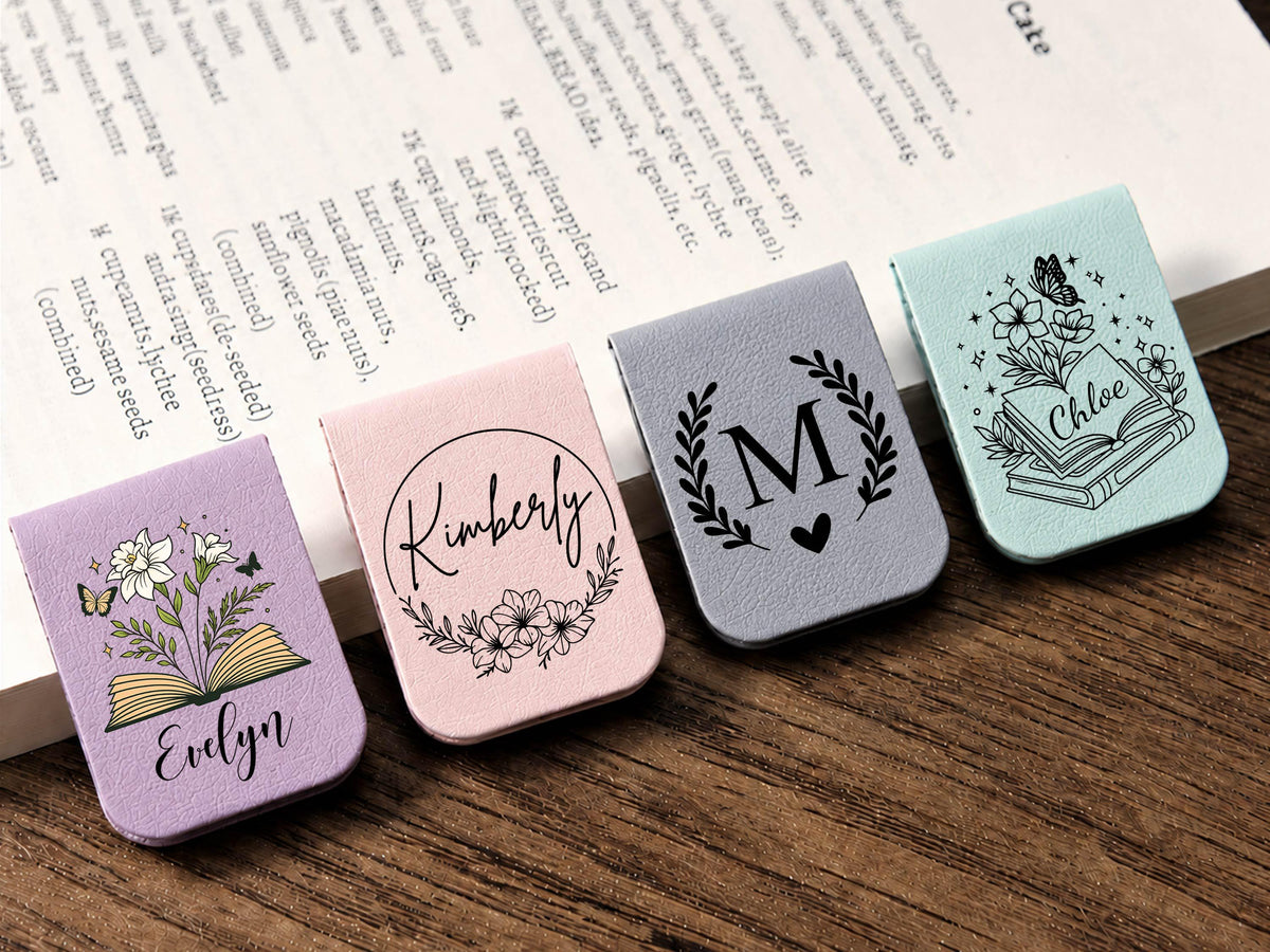 Personalized Magnetic Leather Bookmark, Custom Name Floral Book Lover Gift, Teacher Appreciation Gift, Reading Accessory, Book Club