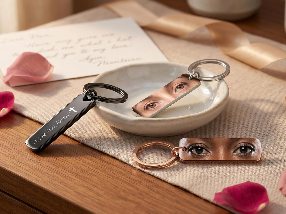 Custom Eye Photo Keychain Personalized Gifts for Him, Stainless Steel Keychain, Boyfriend Gifts for Him,  Long-Distance Relationships Gift