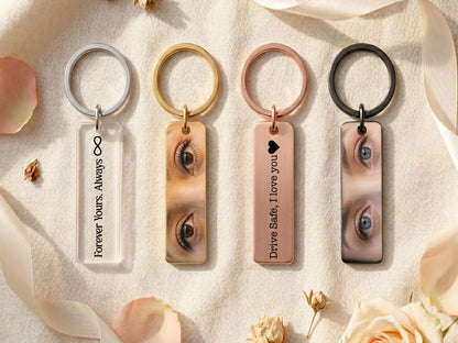 Custom Eye Photo Keychain Personalized Gifts for Him, Stainless Steel Keychain, Boyfriend Gifts for Him,  Long-Distance Relationships Gift