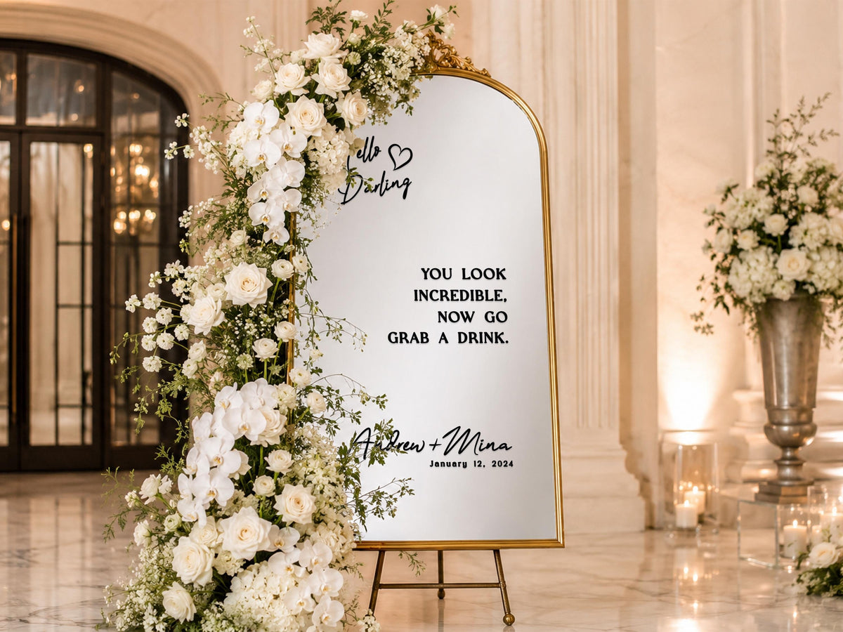 Custom Wedding Mirror Decal, Shower, Parties, Events, Personalized Welcome Sign, Personalized Vinyl Sticker for Mirror, Reception Decor