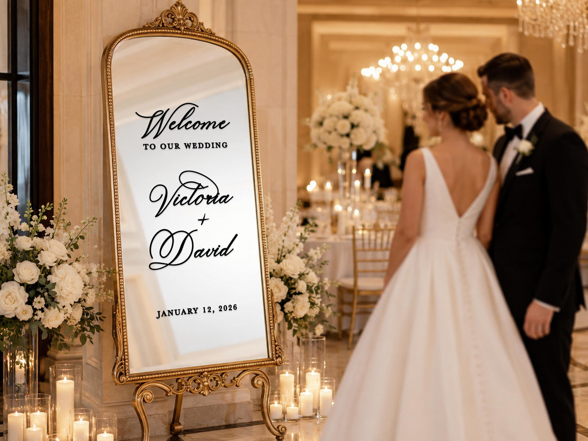 Custom Wedding Mirror Decal, Shower, Parties, Events, Personalized Welcome Sign, Personalized Vinyl Sticker for Mirror, Reception Decor