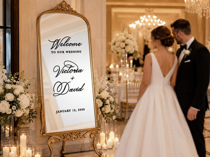 Custom Wedding Mirror Decal, Shower, Parties, Events, Personalized Welcome Sign, Personalized Vinyl Sticker for Mirror, Reception Decor