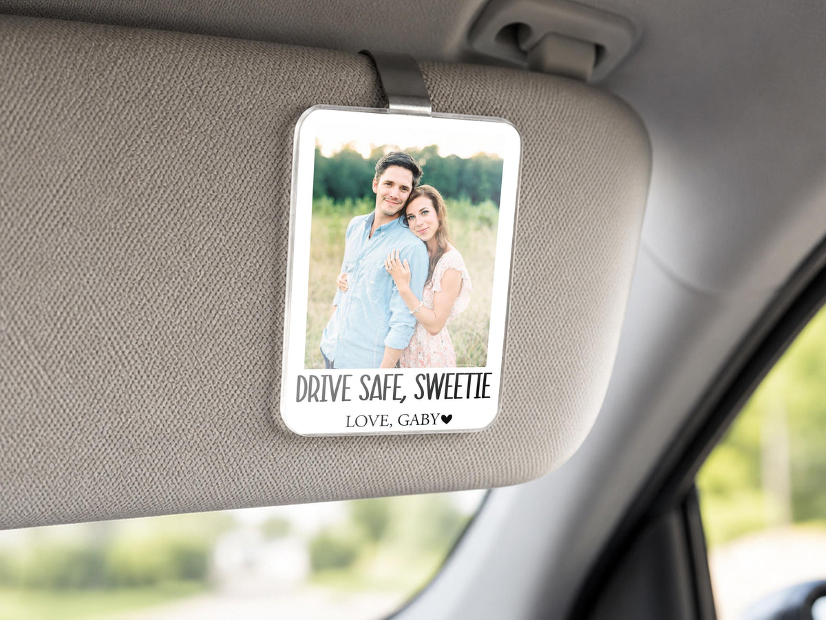 Personalized Valentine Photo Car Visor Clip, Drive Safe I Love You, Valentines Gift for Him, Gifts for Boyfriend, Husband Drive Safe Gift
