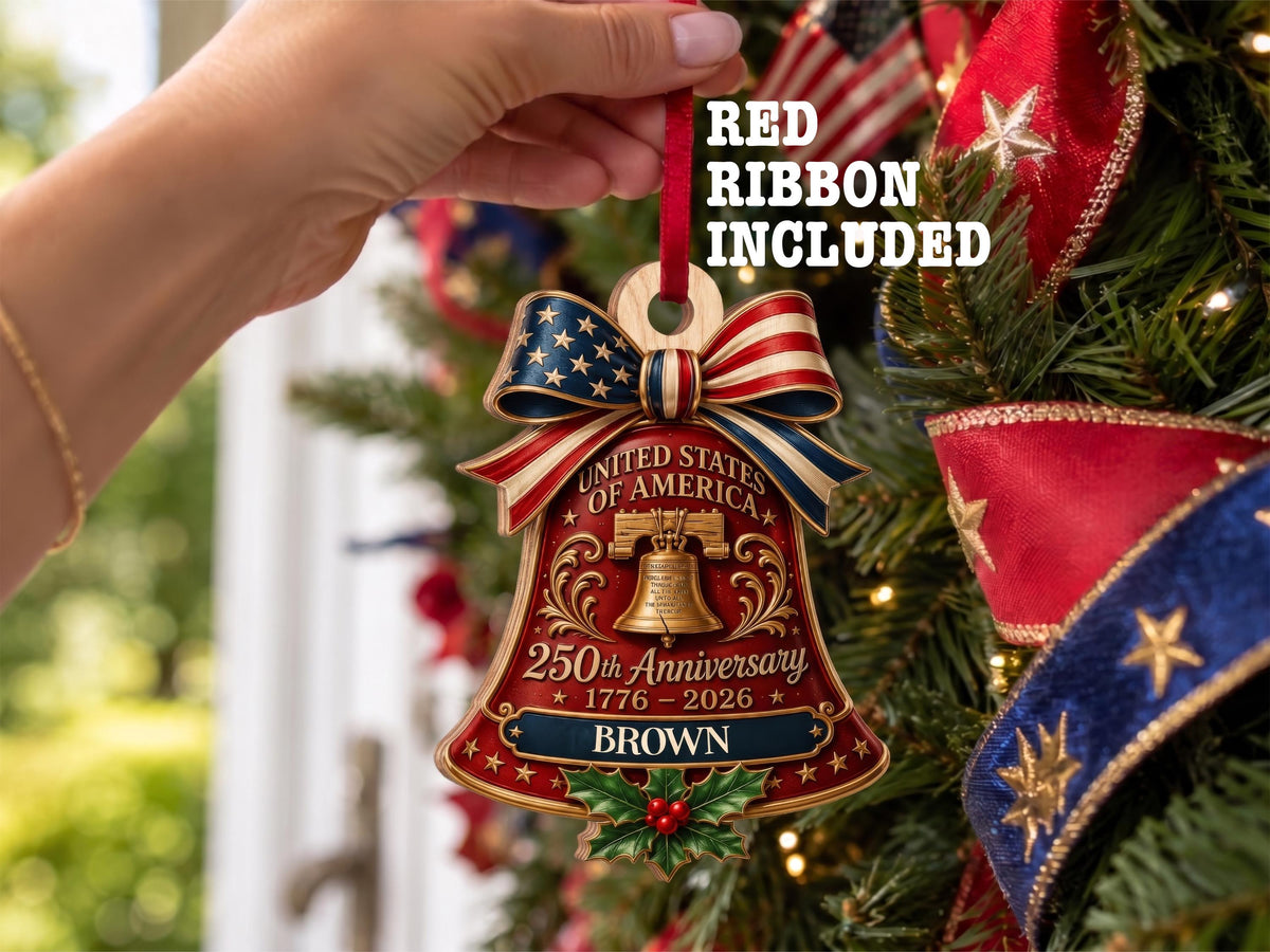 Personalized America 250th Anniversary Ornament Gift, Custom 4th of July American Flag Gift for Him, Wood USA Flag Memorial Patriotic Gift
