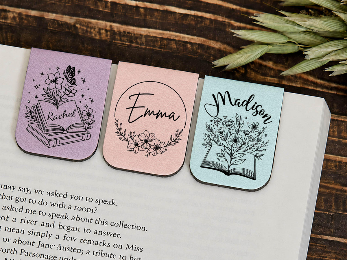 Personalized Magnetic Leather Bookmark, Custom Name Floral Book Lover Gift, Teacher Appreciation Gift, Reading Accessory, Book Club