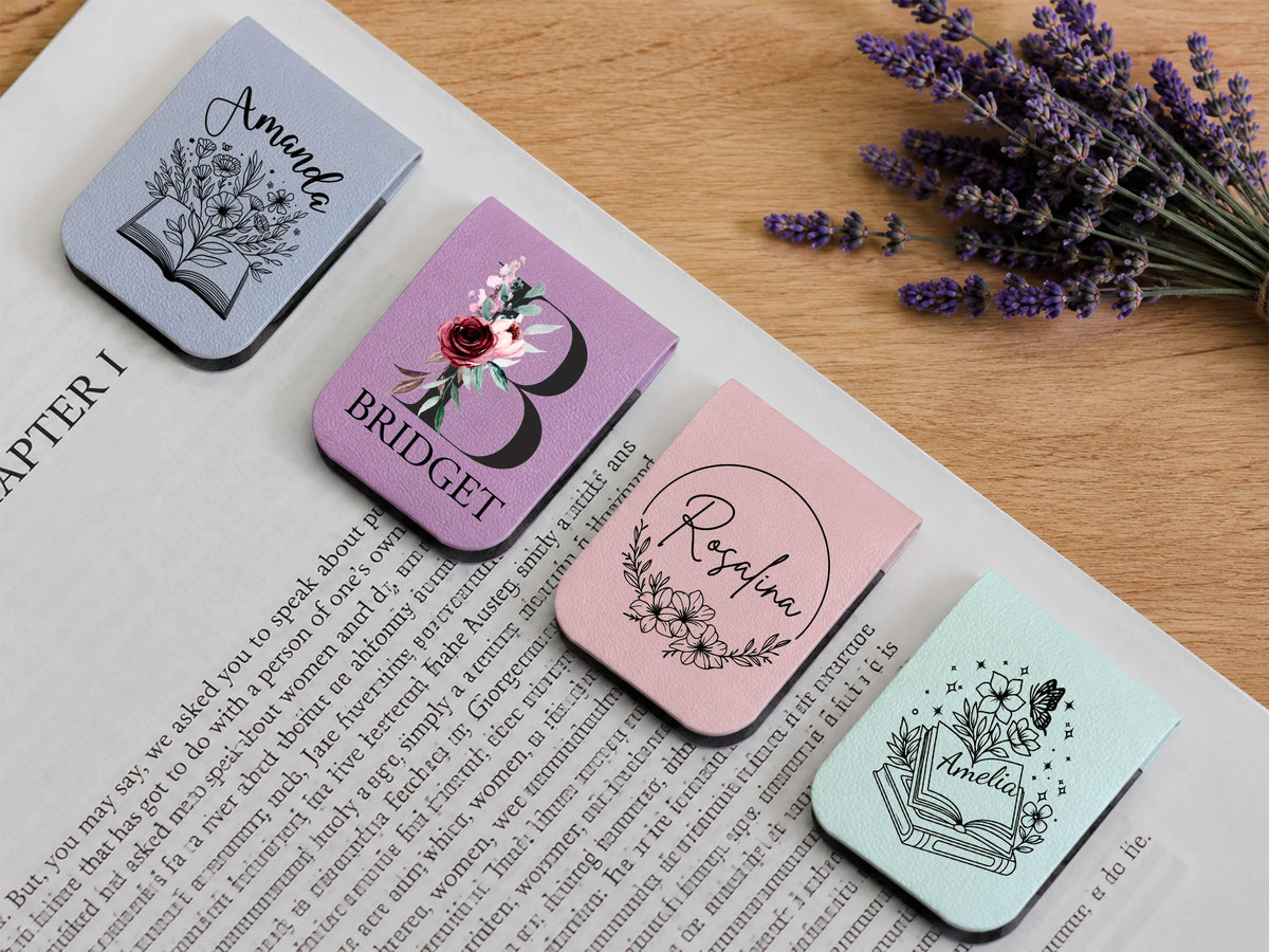 Personalized Magnetic Leather Bookmark, Custom Name Floral Book Lover Gift, Teacher Appreciation Gift, Reading Accessory, Book Club