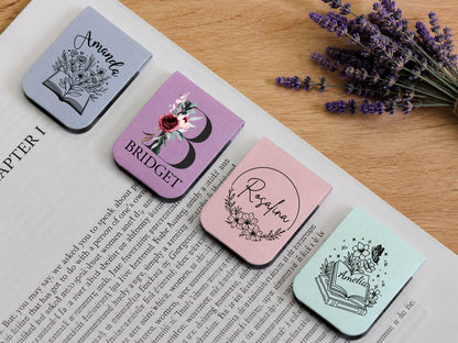 Personalized Magnetic Leather Bookmark, Custom Name Floral Book Lover Gift, Teacher Appreciation Gift, Reading Accessory, Book Club