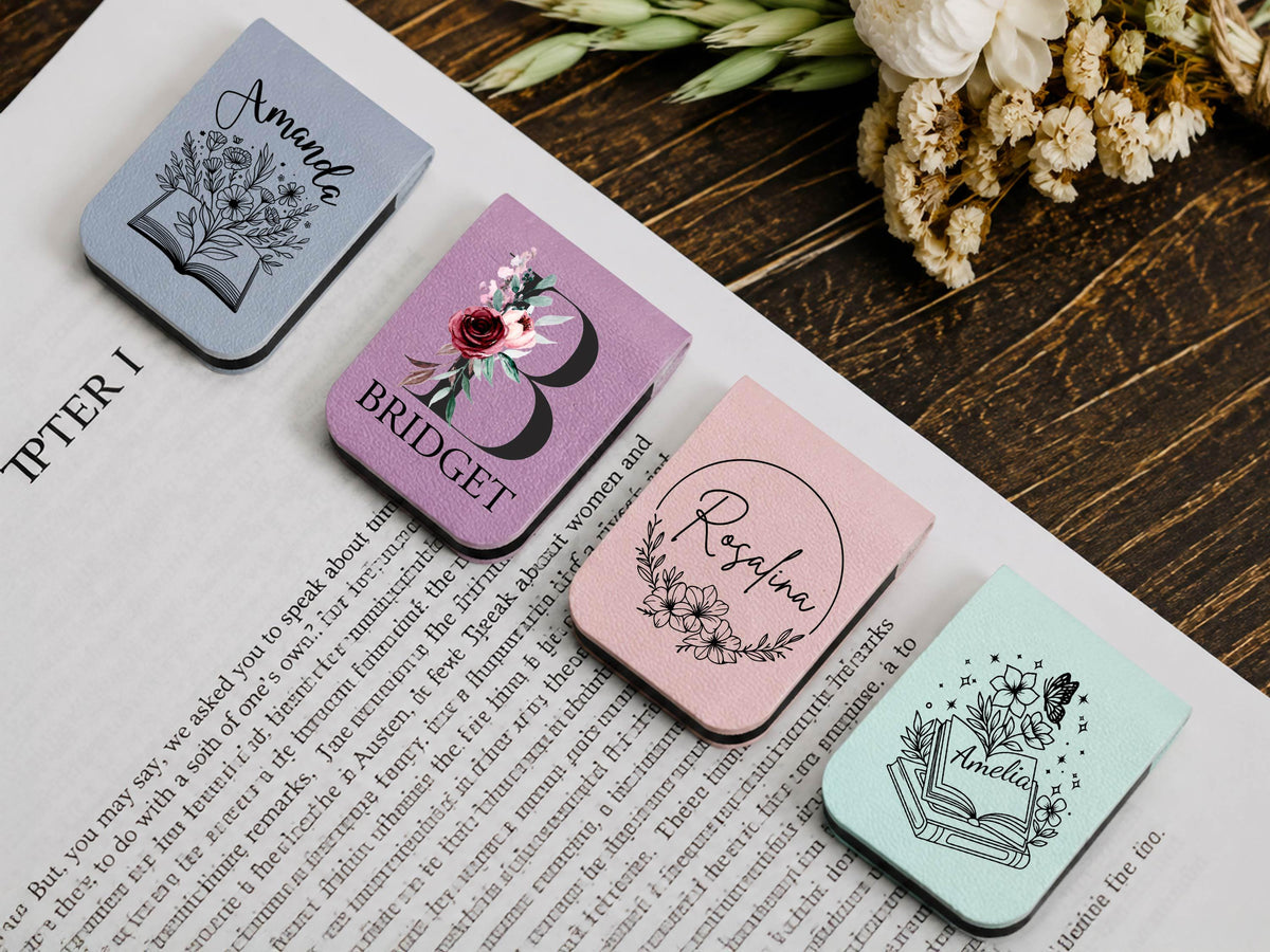 Personalized Magnetic Leather Bookmark, Custom Name Floral Book Lover Gift, Teacher Appreciation Gift, Reading Accessory, Book Club