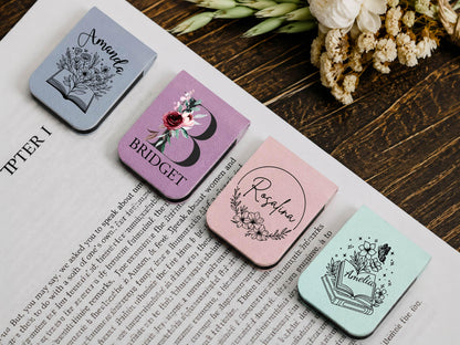 Personalized Magnetic Leather Bookmark, Custom Name Floral Book Lover Gift, Teacher Appreciation Gift, Reading Accessory, Book Club
