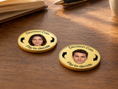 Custom Flip to Decide Coin with Your & Partner's Photo, Personalized Coin, Heads or Tails Coin, Decision Maker Gift For Him, Argument Solver