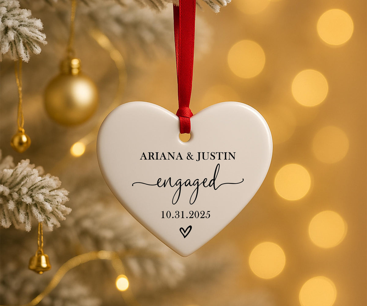 Custom Ceramic Engaged Ornament For Newlyweds, Wedding Gift, Custom Engagement Gift, Gift for Engaged Couples, Cute Christmas Heart Ornament