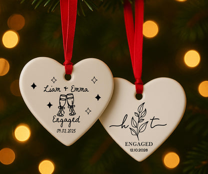 Custom Ceramic Engaged Ornament For Newlyweds, Wedding Gift, Custom Engagement Gift, Gift for Engaged Couples, Cute Christmas Heart Ornament