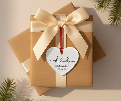Custom Ceramic Engaged Ornament For Newlyweds, Wedding Gift, Custom Engagement Gift, Gift for Engaged Couples, Cute Christmas Heart Ornament