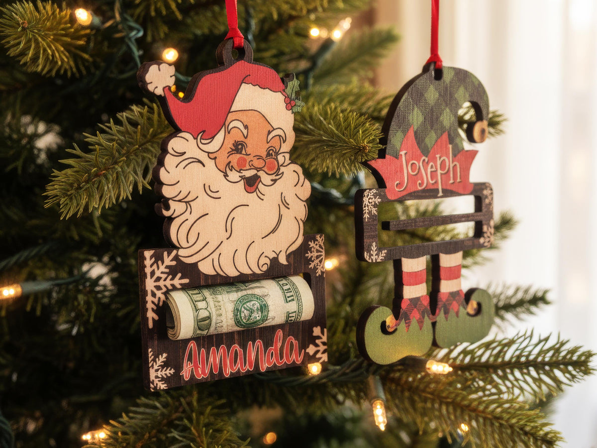Personalized Christmas Money Holder Ornament, Here's A Few Bucks for Xmas, Custom Wooden Christmas Ornament, Gift for Kids, Stocking Stuffer