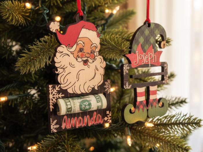 Personalized Christmas Money Holder Ornament, Here's A Few Bucks for Xmas, Custom Wooden Christmas Ornament, Gift for Kids, Stocking Stuffer