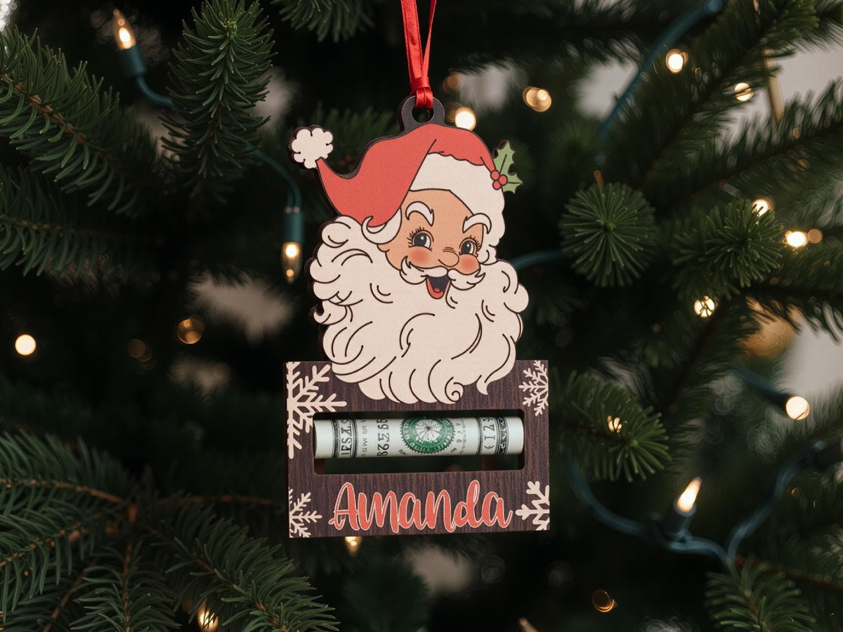 Personalized Christmas Money Holder Ornament, Here's A Few Bucks for Xmas, Custom Wooden Christmas Ornament, Gift for Kids, Stocking Stuffer