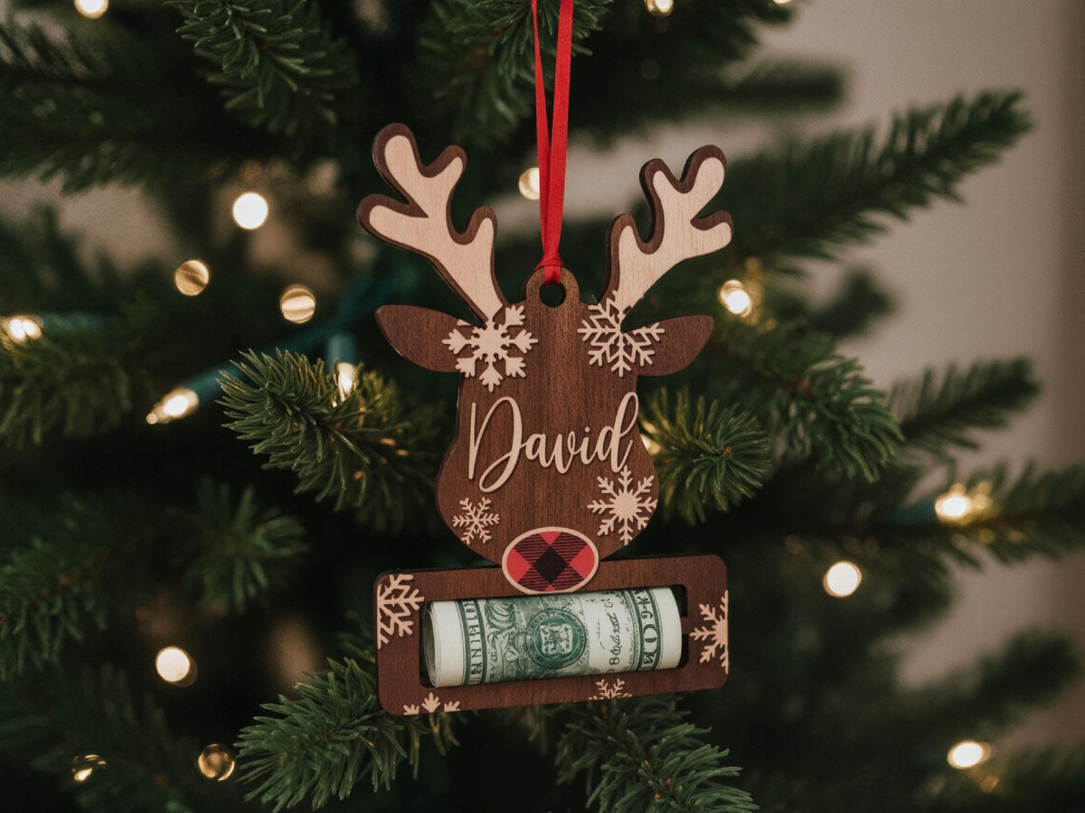 Personalized Christmas Money Holder Ornament, Here's A Few Bucks for Xmas, Custom Wooden Christmas Ornament, Gift for Kids, Stocking Stuffer