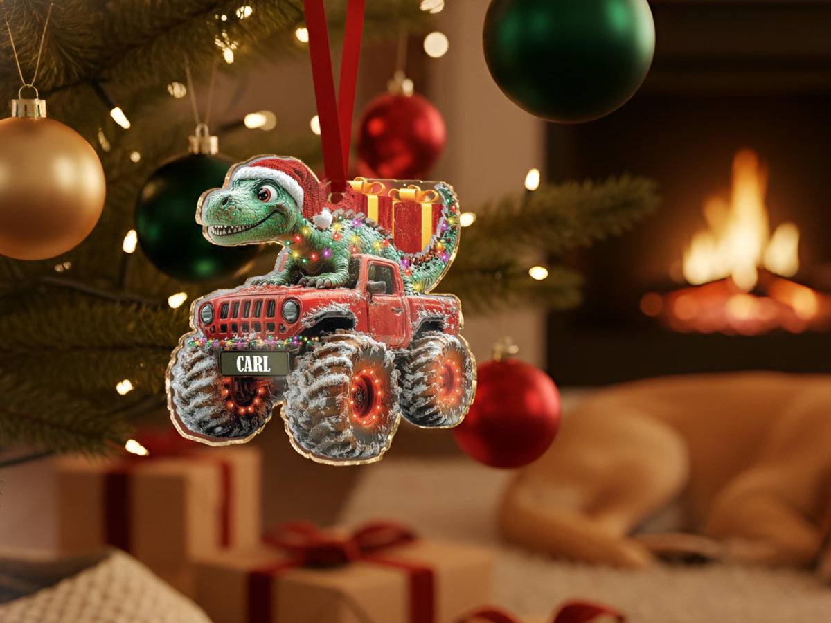 Custom Dinosaur Christmas Ornament, Personalized Monster Truck Ornament with Name, Gift for Boys, Kids Christmas Gift, Stocking Stuffer