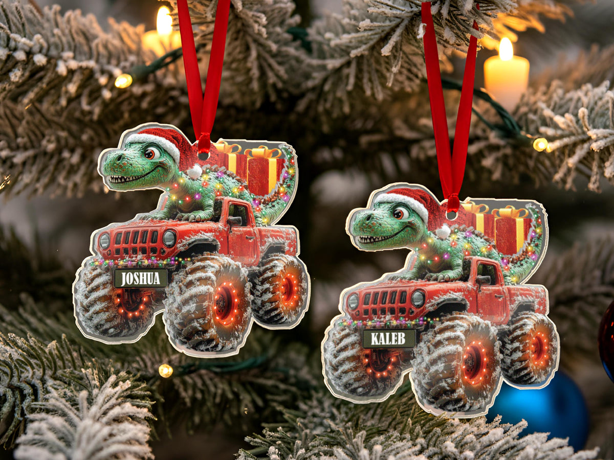 Custom Dinosaur Christmas Ornament, Personalized Monster Truck Ornament with Name, Gift for Boys, Kids Christmas Gift, Stocking Stuffer