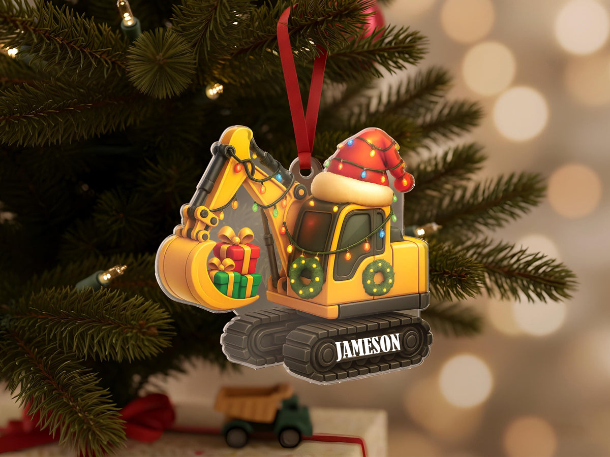 Personalized Excavator Christmas Ornament, Custom Construction Truck Ornament, Construction Vehicle Christmas Gifts for Boys Name Ornament