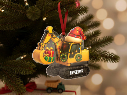 Personalized Excavator Christmas Ornament, Custom Construction Truck Ornament, Construction Vehicle Christmas Gifts for Boys Name Ornament