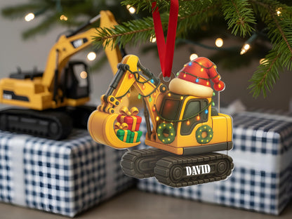 Personalized Excavator Christmas Ornament, Custom Construction Truck Ornament, Construction Vehicle Christmas Gifts for Boys Name Ornament