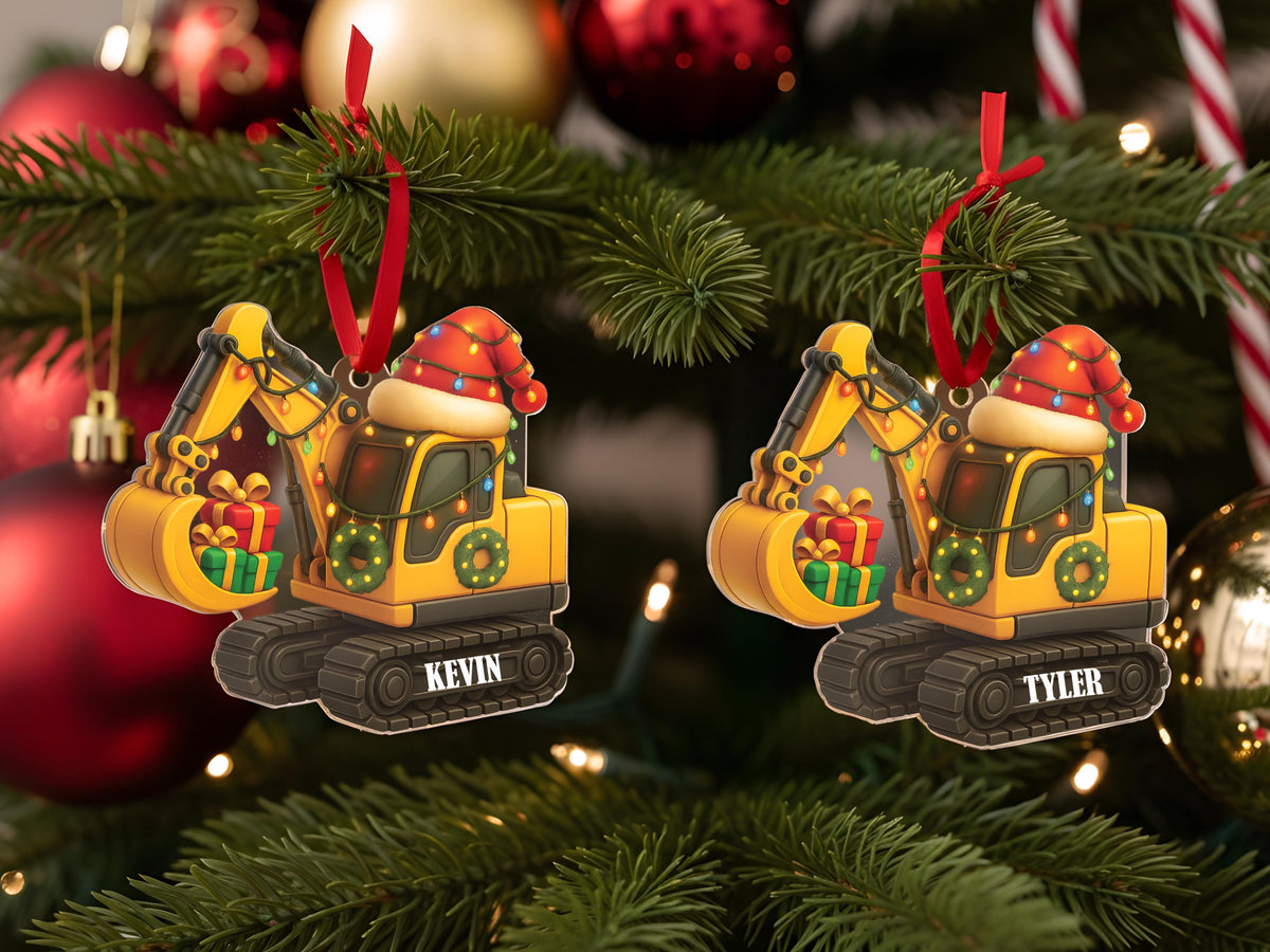 Personalized Excavator Christmas Ornament, Custom Construction Truck Ornament, Construction Vehicle Christmas Gifts for Boys Name Ornament