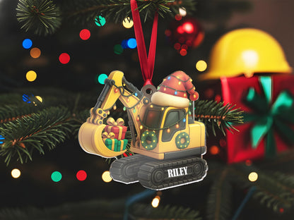 Personalized Excavator Christmas Ornament, Custom Construction Truck Ornament, Construction Vehicle Christmas Gifts for Boys Name Ornament