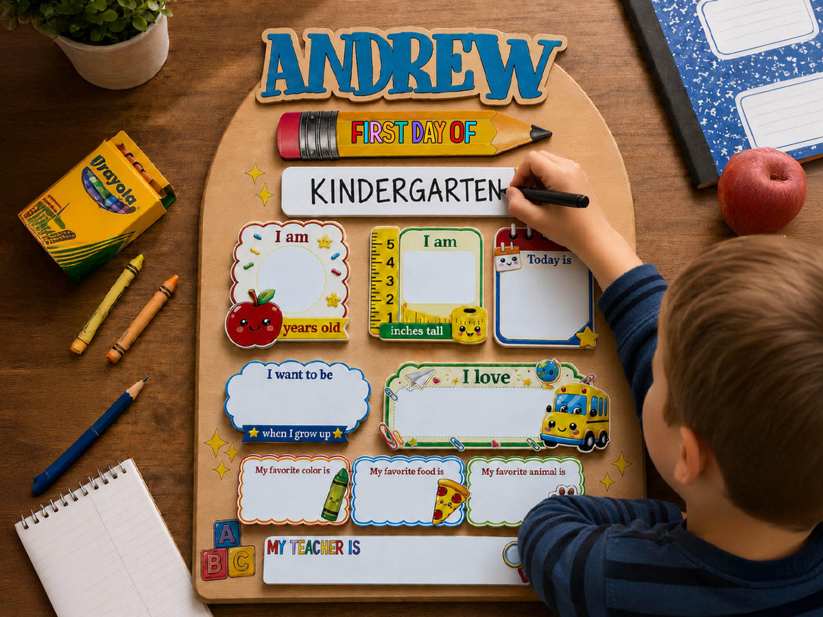 Personalized Back To School Sign, First And Last Day Of School Keepsake For Kids, Reusable Dry Erase Student Sign, Preschool Kindergarten