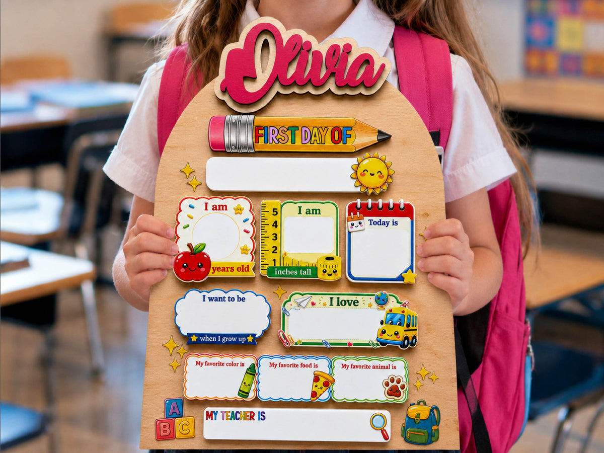 Personalized Back To School Sign, First And Last Day Of School Keepsake For Kids, Reusable Dry Erase Student Sign, Preschool Kindergarten