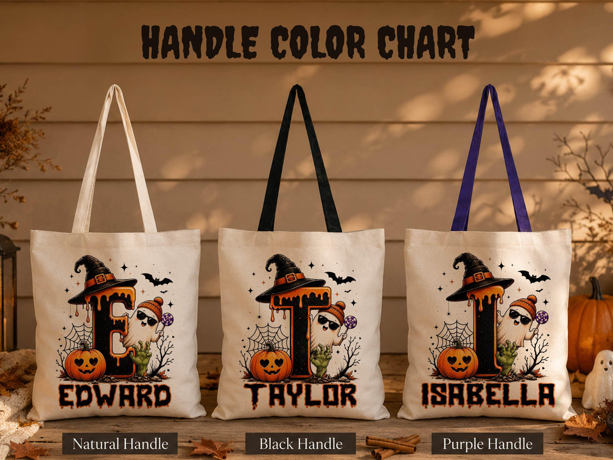 Cute Halloween Ghost bag, Spooky Goodie Bag, Custom Name Halloween Tote Bag, Trick or Treat Candy Bag, Personalized Halloween Kids Treat Bag
