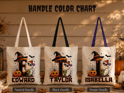 Cute Halloween Ghost bag, Spooky Goodie Bag, Custom Name Halloween Tote Bag, Trick or Treat Candy Bag, Personalized Halloween Kids Treat Bag