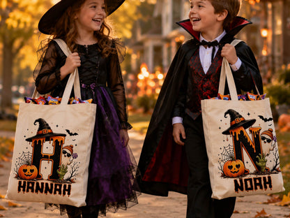 Cute Halloween Ghost bag, Spooky Goodie Bag, Custom Name Halloween Tote Bag, Trick or Treat Candy Bag, Personalized Halloween Kids Treat Bag
