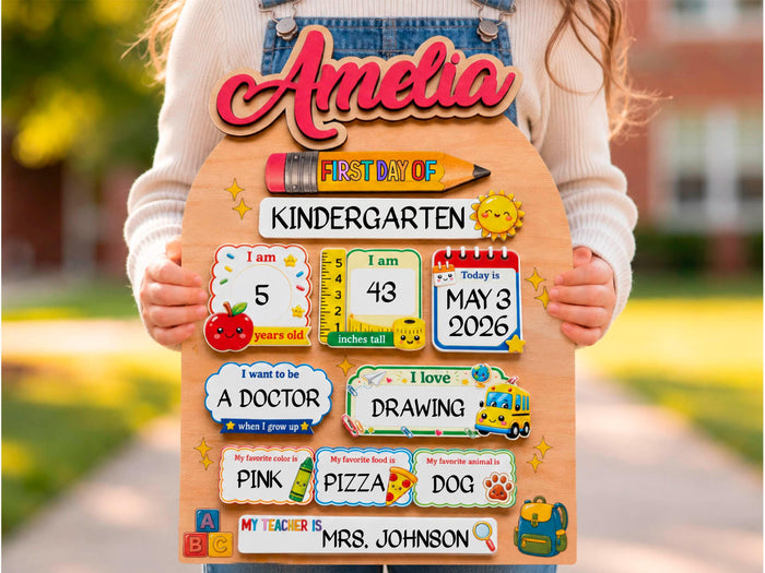 Personalized First Day of School Sign, Reusable Back to School Board, Custom Kids Name School Sign for Kindergarten Preschool Keepsake