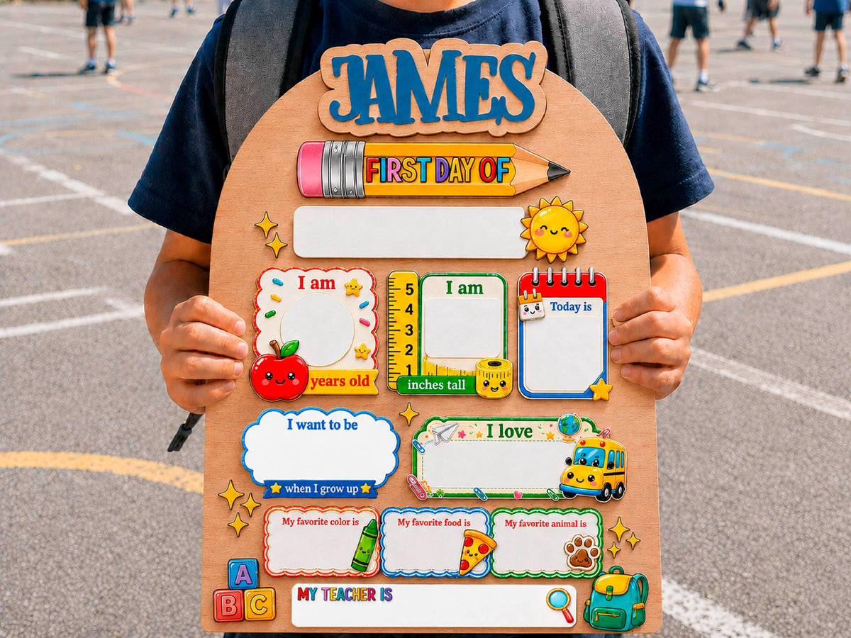 Personalized First Day of School Sign, Reusable Back to School Board, Custom Kids Name School Sign for Kindergarten Preschool Keepsake