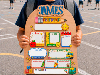 Personalized First Day of School Sign, Reusable Back to School Board, Custom Kids Name School Sign for Kindergarten Preschool Keepsake